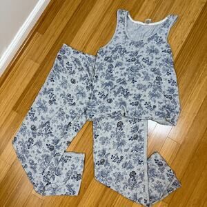Lucky Brand XL Pajama Set Gray Blue Floral Tank & Pants Soft